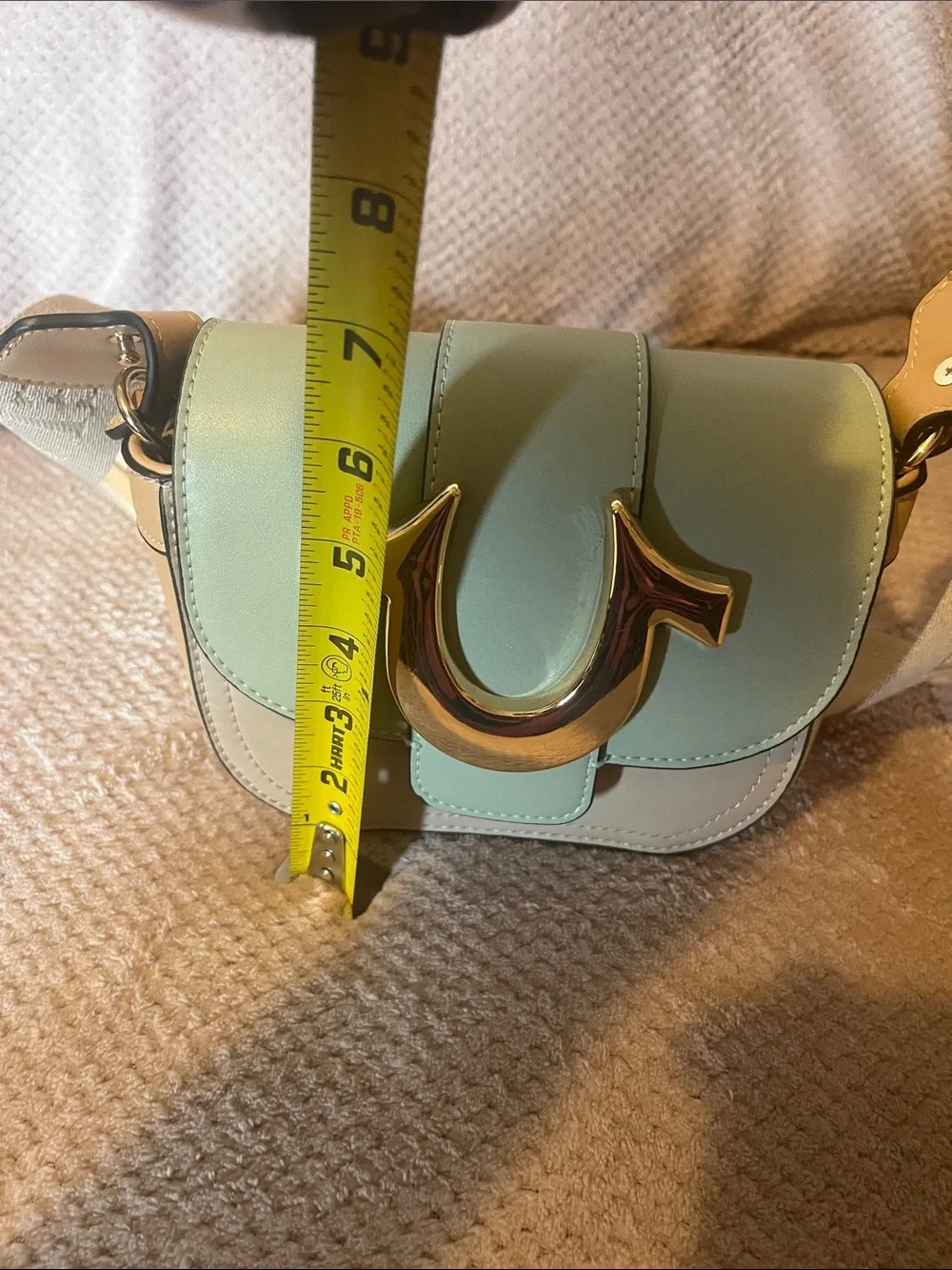 True Religion Mint Green Leather Crossbody with Beige Canvas Strap